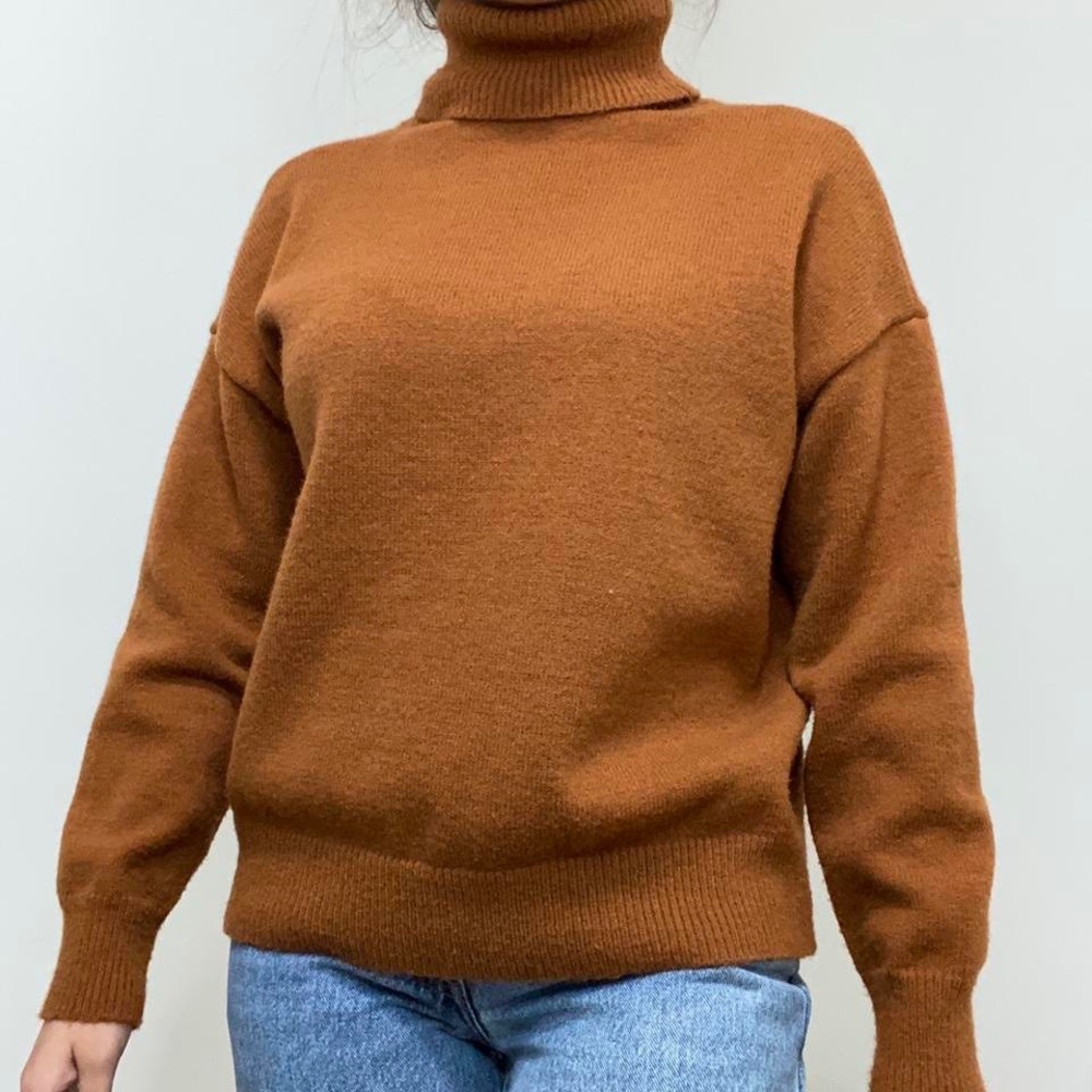 SHEIN Rust Brown Turtleneck Drop Shoulder Sweater Size Medium